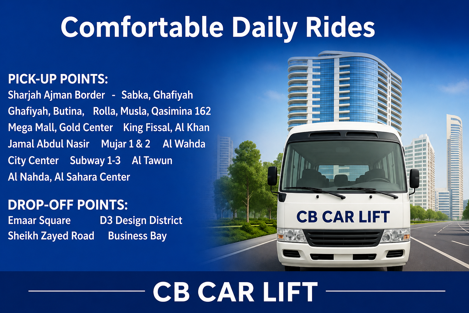 Sharjah to Dubai car lift full route map